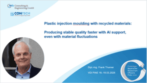 Eingangsfolie des Vortrags Plastic injection moulding with recycled materials von Frank Thurner